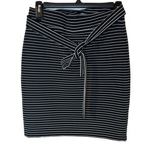 Ann Taylor Loft Pencil Skirt Women's XS Black White Striped Bow Tie Waist
